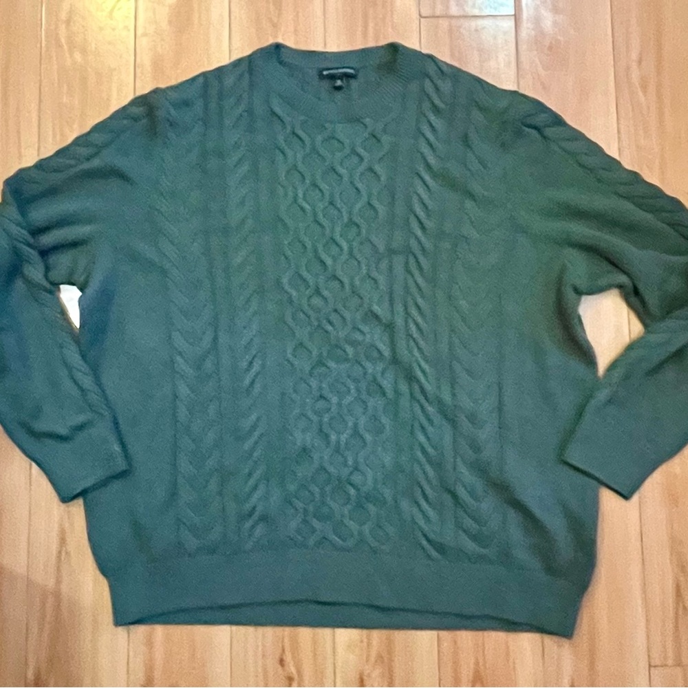 Banana Republic Sweater Mens XL Fisherman Cable Knit Chunky Green Wool Blend